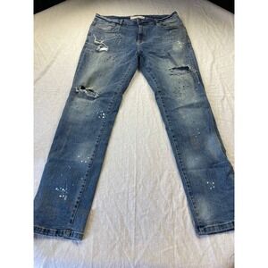 Refinery Republic Jeans Mens 38x32 Blue Dark Wash Denim Distressed Straight